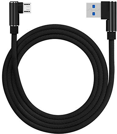 Distinct Cable de Carga Micro USB de 3m Cable de Datos Trenzado de Codo de 90 Grados para Samsung Galaxy S7 S6, LG, Nexus, Nokia, PS4 y más (Negro)