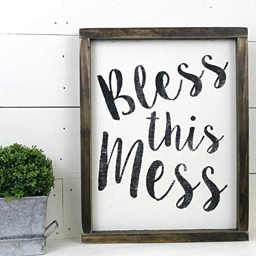 Dozili Panneau en Bois avec Inscription « Bless This Mess » 7.8 x 11.4 1 Couleur