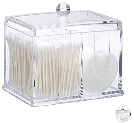 relaxdays Porta Cotton Fioc, in Acrilico, Grande Dispenser da Bagno per Dischetti di Cotone, Misura L, Trasparente, L