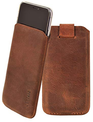 Suncase ECHT Leder Tasche kompatibel mit iPhone 11 (6.1) mit ZUSÄTZLICHER Transparent Hülle | Schale | Silikon Bumper Handytasche (mit Rückzugsfunktion und Magnetverschluss) in antik Coffee