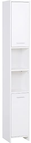 HOMCOM Bathroom Floor Storage Cabinet Slim Tallboy w/Door Cupboard & Shelves For Living Room, Bedroom, Hallway White