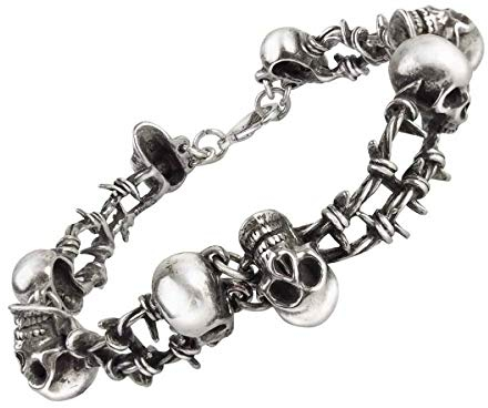Gothic Batcave Biker Stacheldraht Armband Totenschädel Totenköpfe Armschmuck (L = ca. 70 mm Innendurchmesser)