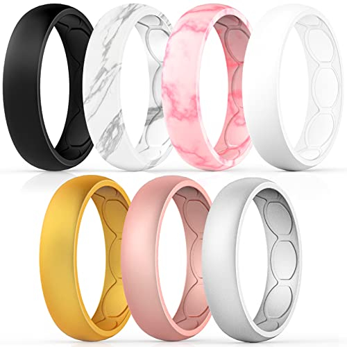 FORTHEE Breathable Designed Silicone Wedding Ring for Women, 5.7mm Silicone Rubber Band, Wedding Ring Replacement, Comfortable Fit, Skin Safe