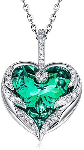 CRYSLOVE August Geburtsstein Herz Kette Halskette für Damen Frauen Angel Wing Halskette mit Lila Kristallen Anhänger,Geschenkbox für Schmuck