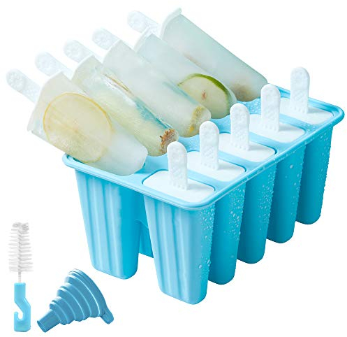 Eiswürfelform aus Silikon, BPA-frei, wiederverwendbar, für Eiswürfel und Eiswürfel, mit Rezepten, Reinigungsbürste und Trichter, 10 Stück