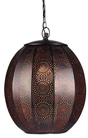 Orientalische Lampe Pendelleuchte Schwarz Konoos 35cm E27 Lampenfassung | Marokkanische Design Hängeleuchte Leuchte aus Marokko | Orient Lampen für Wohnzimmer Küche oder Hängend über den Esstisch