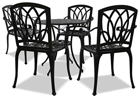 Centurion Supports POSITANO Luxurious Garden & Patio Table & 4 Large Chairs with Armrests Cast Aluminium Bistro Set - Black