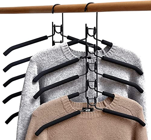 Ceintres Gain de Place,Lot de 2, 5 en 1 Cintre en Métal Magique Multi-Fonction Cintre Anti-dérapant avec Une éponge Multicouche en EVA à Usages Multiples pour Les Jeans Jupes T-Shirts Pantalons