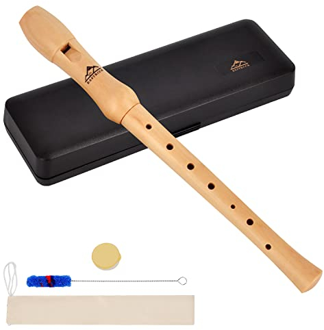 Eastrock Flûtes à Bec Soprano en Bois flute à bec soprano doigté allemand pour enfant adulte flute a bec bois set cadeau fête (2 parties,allemand)