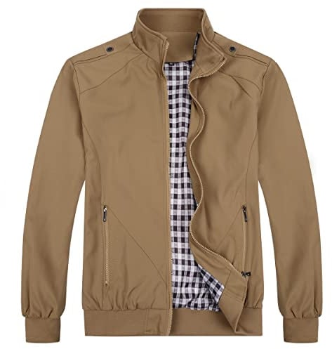 Allthemen Chaqueta de hombre con cuello alto chaqueta de entretiempo chaqueta deportiva de ocio de otoño chaqueta bomber Caqui 4XL