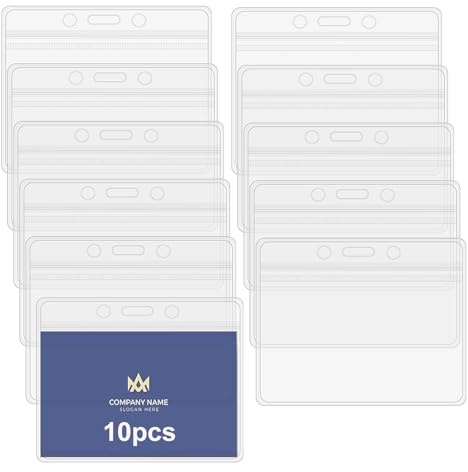 10 PCS Plastic Card Holder, Transparent Clear Horizontal Waterproof Name Tag Badge ID Card Holders ID Badge Card Plastic Wallets Pocket Holder Double Sided Badge Holders Lanyard Card Holder