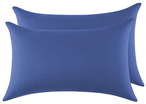 2er Set Kissenbezug 100% Baumwolle 50x80 cm 2 PCS, Superweicher Premium Jersey Kopfkissenbezug, Kissenhülle Blau