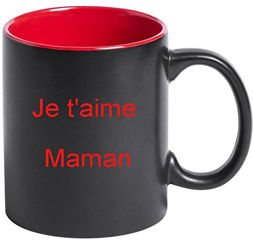Ocadeau Mug Noir avec intérieur Rouge à Personnaliser – Mug en céramique Noir et Rouge avec Gravure Texte – Tasse Personnalisable avec Texte gravé en Rouge