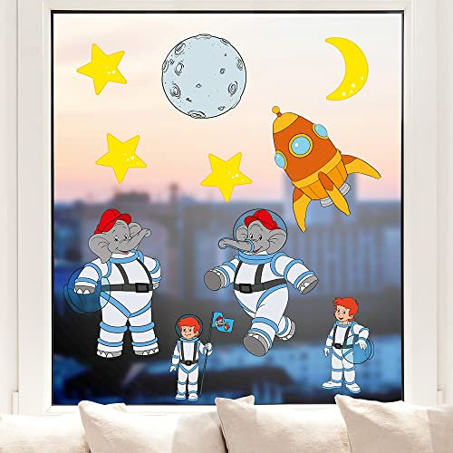 Fenstersticker - Benjamin Blümchen und Otto als Astronaut im Weltraum I Made in Germany