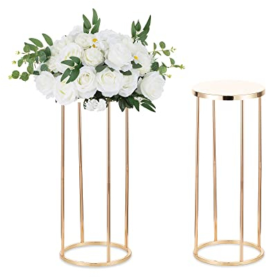 Sziqiqi 60cm Gold Vase Hochzeit Mittelstücke für Tischdekoration – 2 Stück Hoch Vase Geometrische Blumenständer Metall Vasen Bodenvasen Tischdekoration für Party Geburtstag Jubiläum Empfang Verlobung