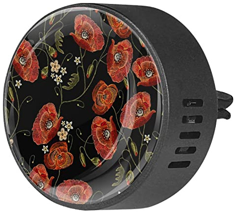 Quniao Embroidery Beautiful Poppy 2PCS Custom Car Aromatherapy Air Freshener Diffuser Car Fragrance Diffuser Locket Car Diffuser Vent Clip Apply for Car, Office, Kitchen