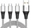 USB C Charger Cable1M+1M+2M 3A Fast Charging Lead Braided Charger Cord For Samsung Galaxy A20 A10e A50 A51A52 A53 A70 S10e S9 S20 S22 Plus 5G 2020, Note 10 9 8,LG V30 G6,Sony Xperia XZ, LG –(Silver)