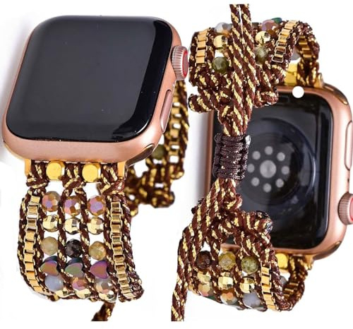 Somesame Boho-Perlen-Armbänder, kompatibel mit Apple Watch, 45 mm, 44 mm, 42 mm, ultra-49 mm, verstellbarer Kordelzug, böhmischer Naturstein, 6, 5