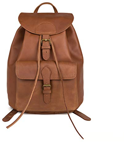 LEABAGS Leder Rucksack Damen & Herren I Echtleder Premium Daypack I Eleganter Backpack Frauen & Männer I Lederrucksack I Größe L I Vintage Cognac