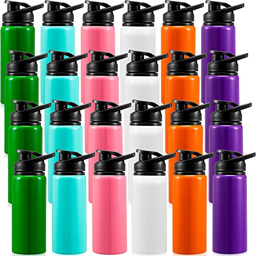 24 Stück Aluminium-Wasserflaschen, 482 ml, Aluminium, wiederverwendbare Flaschen, Schnappdeckel, Metall-Sport-Wasserflasche, auslaufsicher, Schule, tragbare Fahrrad-Wasserflaschen (mehrfarbig)