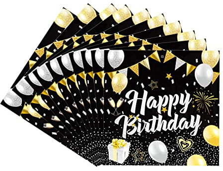 Schwarz Gold Happy Birthday Servietten Servietten für Jungen, Mädchen, Kinder, Frauen, 10 Stück Geburtstagsparty-Papierservietten Einweg-Servietten für ihn, Geburtstagsparty-Zubehör Dekorationen