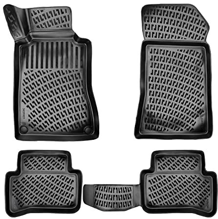 Rizline Passgenau 3D Fussmatten Auto Kompatibel mit Mercedes C Klasse W203 2000-2007 Auto Zubehör 1. Und 2. Reihe Gummimatten Autos TPE Allwetter Geruchlos rutschfest Vorne und Hinten Schwartz
