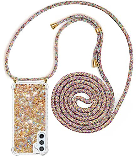 YuhooTech Handykette Hülle Kompatibel mit Samsung Galaxy A54 5G Handyhülle - Quicksand Glitzer Hülle mit Band - Silikon Handyhülle mit Kordel Umhängenband - Schnur mit Treibsand Case zum Umhängen