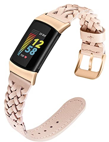 TRUMiRR Leder Armband Ersatz für Fitbit Charge 6/Fitbit Charge 5 Armband Leder, Mesh Gewebte Edelstahl Armband Metall Uhrenarmband Ersatzband
