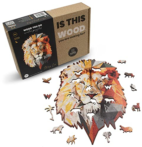 WOOD YOU DO Holzpuzzle LÖWEmotiv Holzpuzzle Für Erwachsene Holzpuzzles Perfekt Geschenkidee für Erwachsene Wooden Puzzle 140 Teile, 27x19cm (Strong Lion, A4, L)
