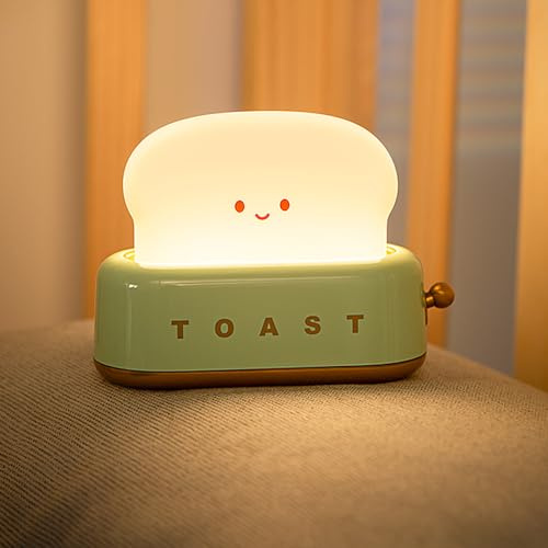 Myratts Niedliche LED-Toaster-Lampe, Kawaii-LED-Toastbrot-Nachtlicht, super quetschbares Silikon, wiederaufladbar und tragbar, mit Timer, ideales Geschenk für Babys, Kinder, Mädchen, Teenager