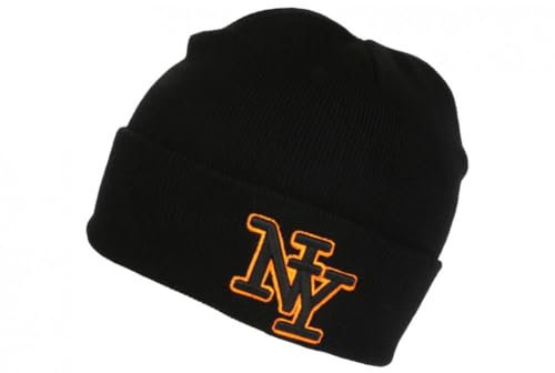 Mütze NY Schwarz und Orange aus Wolle, Stickerei 3D, Fashion Farzy – Größe: Einheitsgröße – Farbe: Schwarz – Unisex, Schwarz , Einheitsgröße