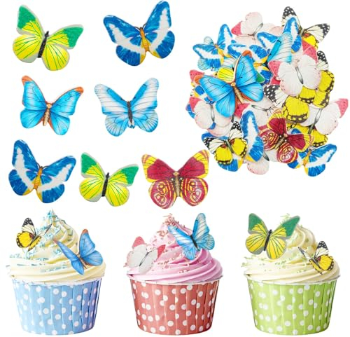 40 Stück Muffin Deko Schmetterlinge, Schmetterlinge Cupcake Deko Cupcake Topper Torte Kuchen Deko, Geburtstag Hochzeit Party Tortendeko Kuchendeko Geburtstagsdeko für Kinder Mädchen
