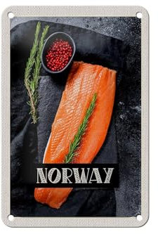 FEMER Blechschild Reise 12x18cm Norwegen Delikatesse Lachs Thymian Schild