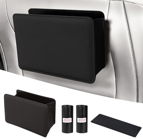 FINEASY Small Car Bin Tidy, Multifunctional Car Accessories Boot Organiser, Black Rubbish Bin for Car with 100 Pcs Trash Bags, Water-Resistance Foldable Auto Trash Can with Hooks, Easy to Hang
