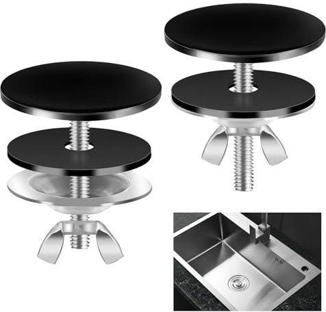 2 cubiertas de agujero de fregadero de cocina de 2 pulgadas, cubierta negra para agujero de fregadero de acero inoxidable, tapón de agujero de grifo de fregadero de metal para prevención de fugas