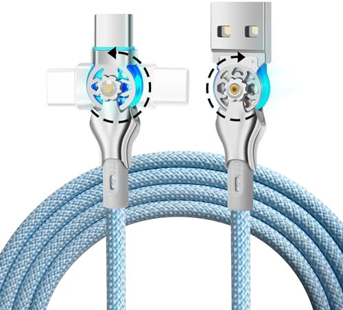 YACSEJAO Dual 180° Rotating USB Type C Cable 6.6FT 65W USB A to USB C Nylon Braided Fast Charging & Data Transfer Cable for USB C, Type C Laptop/Tablet/Phone
