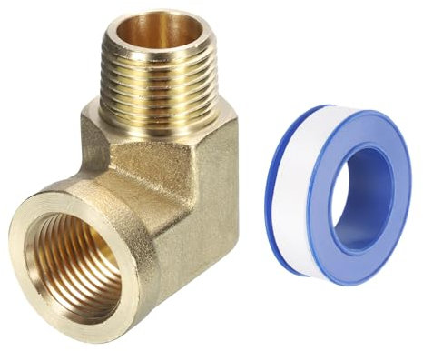 QUARKZMAN Raccords de Tuyau en Laiton 3/8 Pouce Mpt Mâle x 3/8 Pouce Fpt Femelle, 1 Pièce Coude à 90 Degrés pour Raccords de Tuyauterie Forgés Adaptateur pour Gaz, Air, Huile, Propane