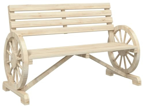 vidaXL Gartenbank 2-Sitzer, Sitzbank mit Wagenräder-Design, Holzbank mit Rückenlehne, Parkbank Gartenmöbel, Landhausstil, Massivholz Tanne