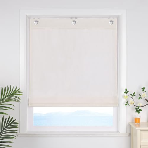 ESLIR Raffrollo ohne Bohren Uni Gardinen Küche Blickdicht Raffgardinen mit Hakenaufhängung Bändchenrollo für Fenster ohne Bohren Beige BxH 120x140cm 1 Stück