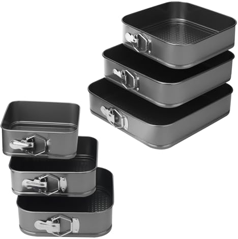 DAKFOOK Cake Tins Set, 6 Sizes Springform Baking Tins with Removable Bottoms, Non-Stick Square Cake Tin for Cheesecakes, Layered Cakes, Quiches