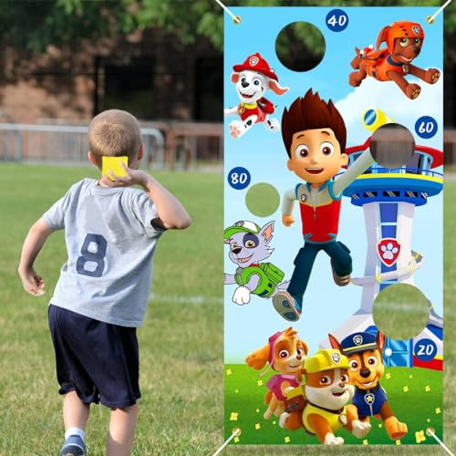 Wurfspiel Kinder, Dog Patrol Werfen Spiel Banner mit 3 Bohnentaschen, Spielzeug Kinder für Geburtstag Party, Karneval, Spiele für Drinnen, Outdoor, im Garten