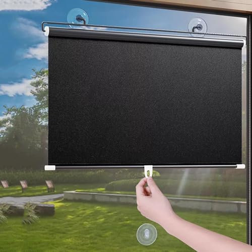 Saugnapf Rollos Für Fenster,Sonnenschutz Verdunkelungsrollos 40cm 45cm 50cm 58cm 68cm 80cm,Temporäre Jalousien Ohne Bohren,Einziehbarer Sichtschutzvorhänge,Thermorollo Schwarz,W×H-60*180cm(24*71in)