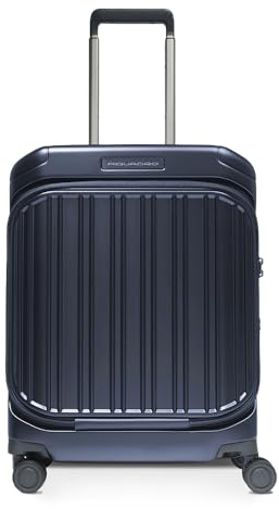 PIQUADRO – Trolley Cabina PQ-Light 4 Ruote 55 cm con Tasca Frontale – Policarbonato Leggero – Colore Blu