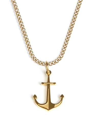 UNSHINEBAR Anker Kette mit Anhänger für Herren und Damen - Streetwear Halskette mit Anker Anhänger aus Edelstahl und 18K Gold - Wasserfeste Kette - 50-55cm Länge verstellbar (Gold)