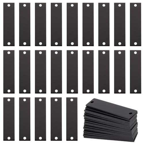 BENECREAT 30 Stück 5x1.3cm Schwarzes Aluminium-Stanzrohling, Rechteckiges Leeres Anhänger Namensschild Mit 2 Löchern Für Die Herstellung von Halsketten- Und Armbandanhängern, Bohrung: 3 mm