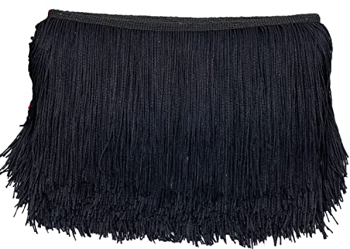 30cm x 2m Fransenborte Fransenbordüre Fransenband Dekoband Tanzfransen Schnittfranse Seide Quaste Fransen-Borten Bänder zum Nähen,DIY Basteln,Kleidung Dessous Kostüme Vorhänge Dekoration,Schwarz