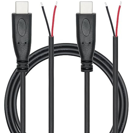 2 cables USB C a 2 pines, cable de extremo abierto, cable de 1 m / 3 pies USB tipo C macho Pigtail cable de alimentación 22 AWG 5 V/3 A, para dispositivos USB C instalados o de repuesto para