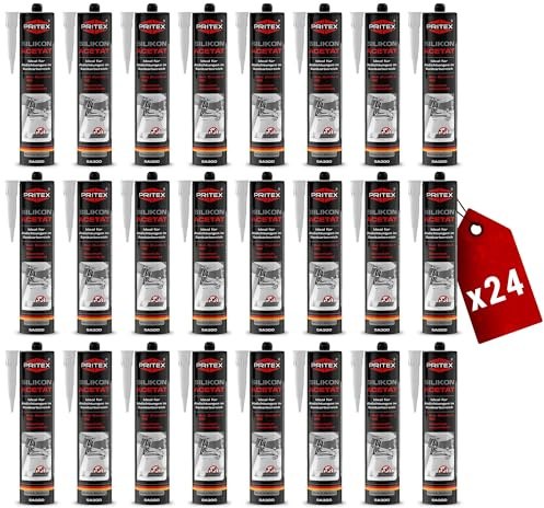 PRITEX Sanitär Silikon Silbergrau 24x 300ml, Acetat für Bad & WC Dichtmasse