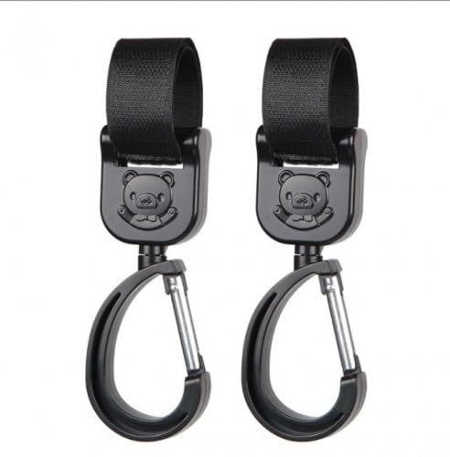 Borsa Ganci Passeggino Nero Universali, Moschettone Clip Passeggino, 2 Pcs Baby Stroller Clips, Carrozzina Gancio Passeggino Portatile per Appendere Borse Della Spesa e Borsette Sicuri Resistenti