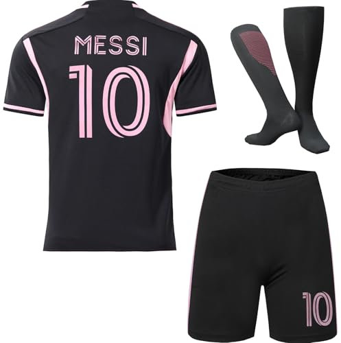 HUSSATEX Miami 2023/2024#10 Auswärts Kinder Fußball Trikot & Shorts mit Socken Jugendgrößen (Schwarz,30)